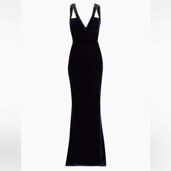 Marchesa Notte***Navy + Black Velvet Maxi Dress***Size 4 $895 CURRENT NWT - Picture 2 of 12